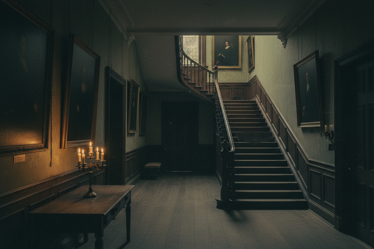 Thornfield Hall Gothic interior — candlelit Victorian corridor from Jane Eyre by Charlotte Brontë
