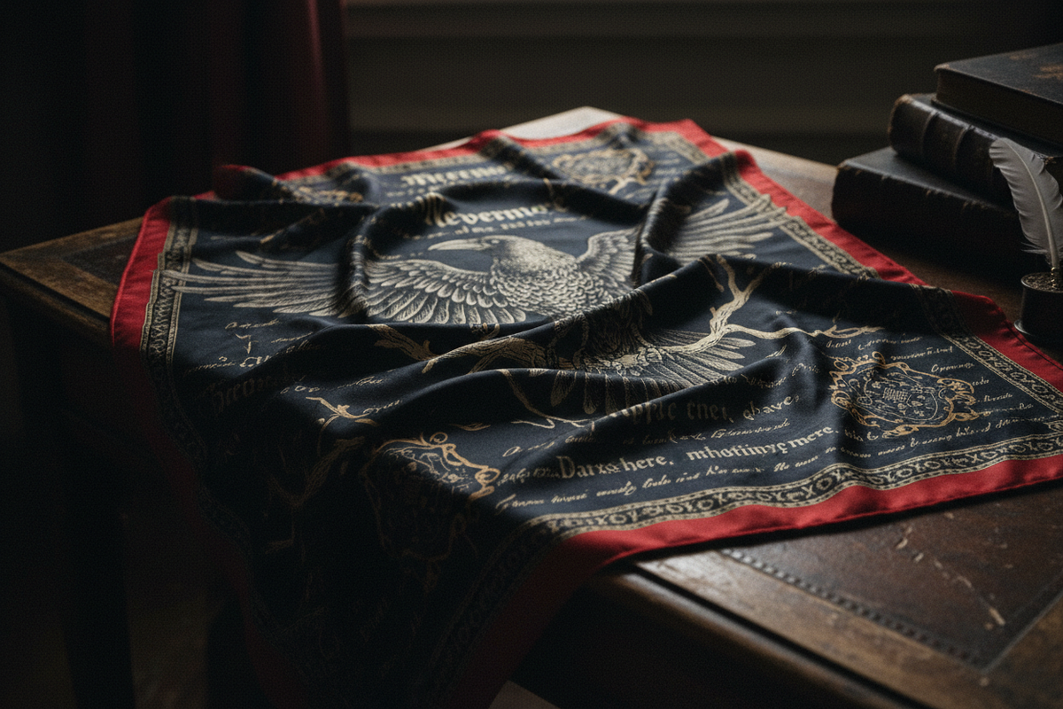 Poe-Themed Literary Scarf – Raven & Gothic Text