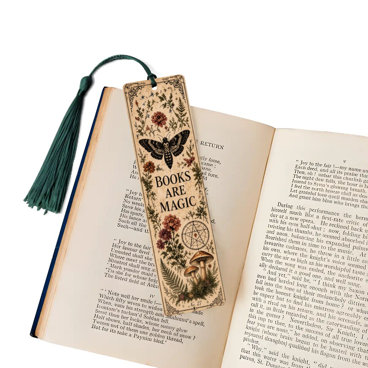 Books Are Magic Botanical Wooden Bookmark