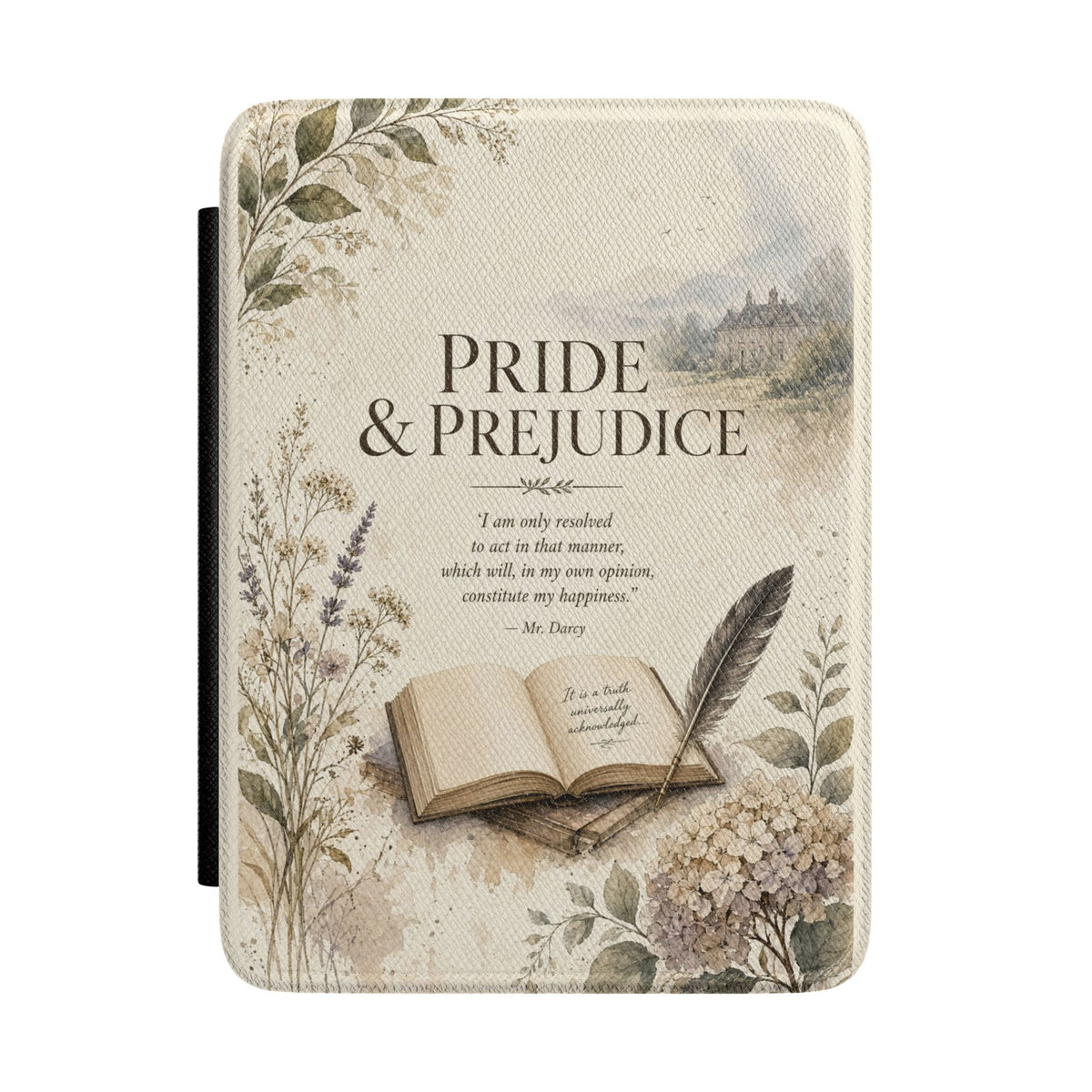 Pride & Prejudice Floral Kindle Case — Vintage Book Quote E-Reader Cover