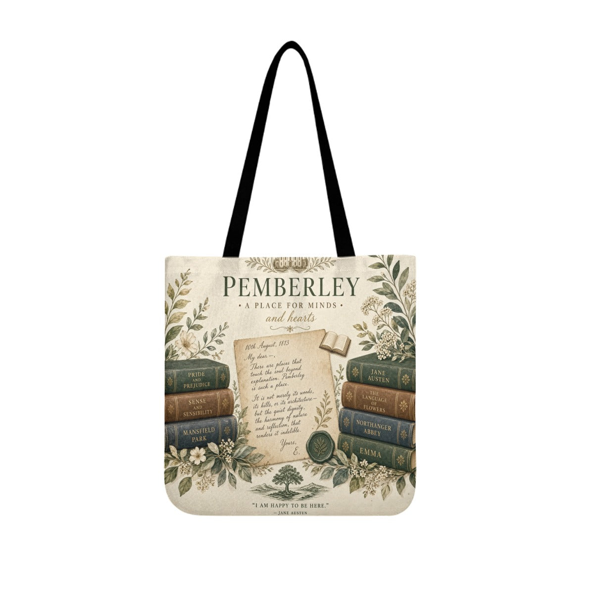 Pemberley Letters Tote — Pride & Prejudice Book Tote Bag