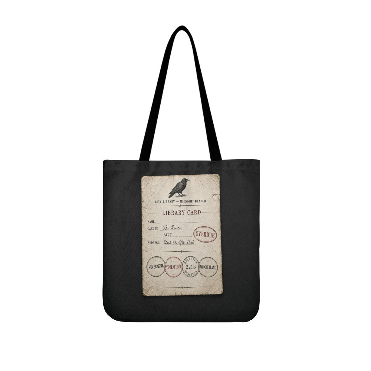 Overdue Library Card Tote — Gothic Book Tote Bag