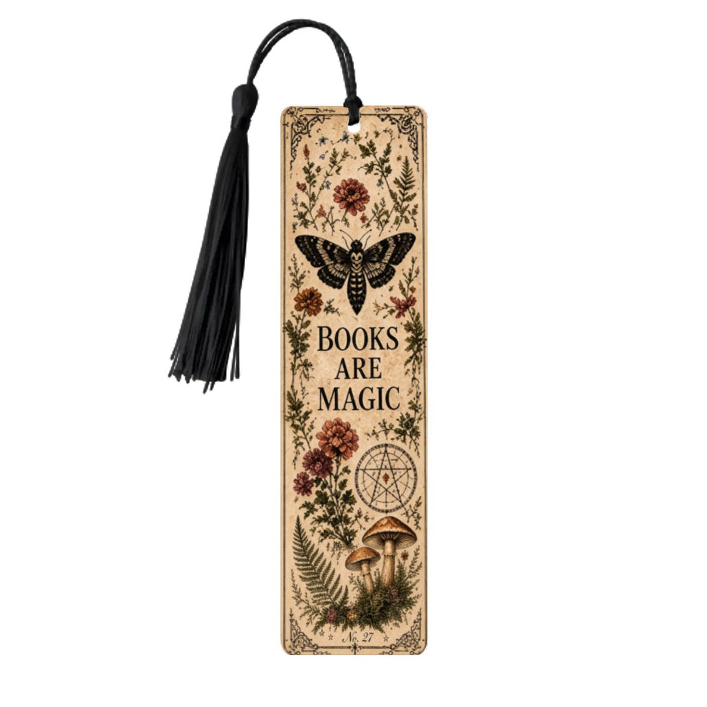 Books Are Magic Botanical Wooden Bookmark
