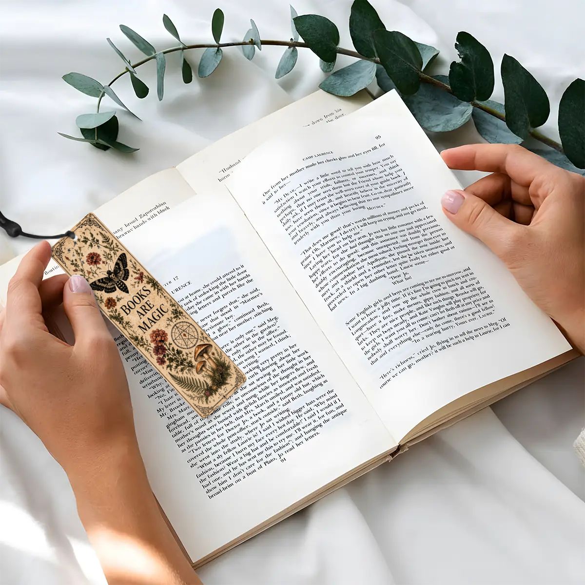 Books Are Magic Botanical Wooden Bookmark