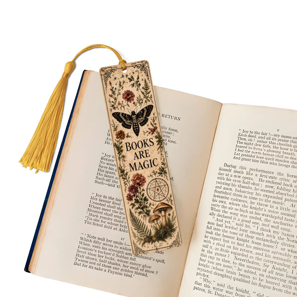 Books Are Magic Botanical Wooden Bookmark