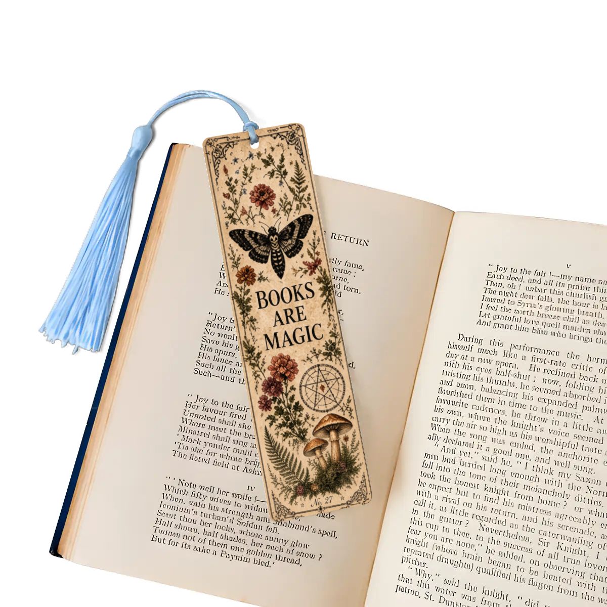 Books Are Magic Botanical Wooden Bookmark