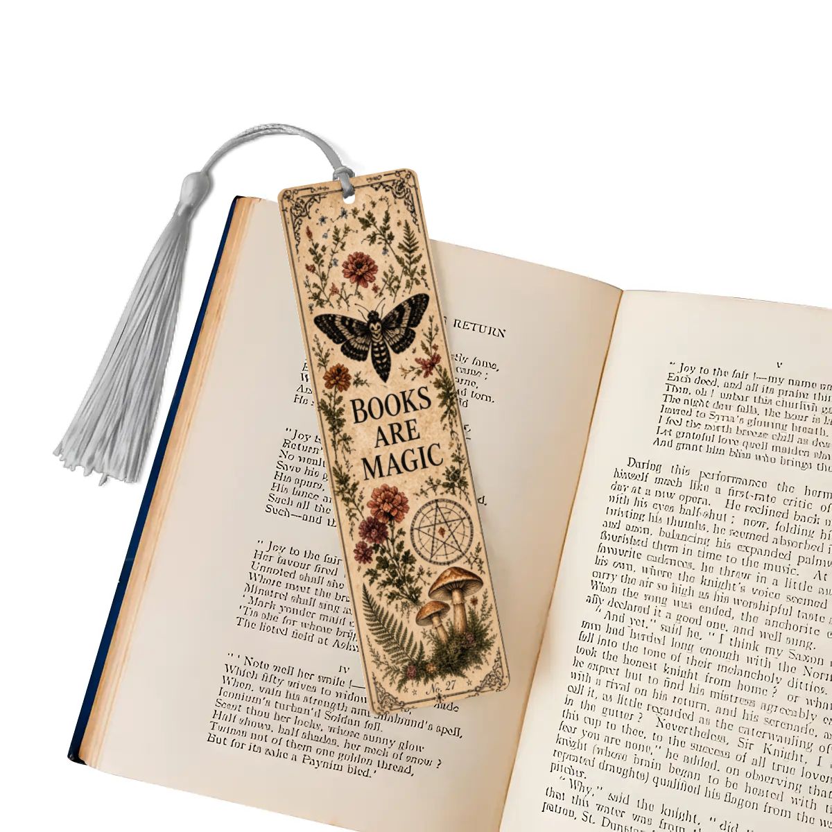 Books Are Magic Botanical Wooden Bookmark